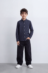 Boy's Tomato Store Printed Shirt Delicate Allover Floral Motif Collar Contrast Buttons Long Sleeve