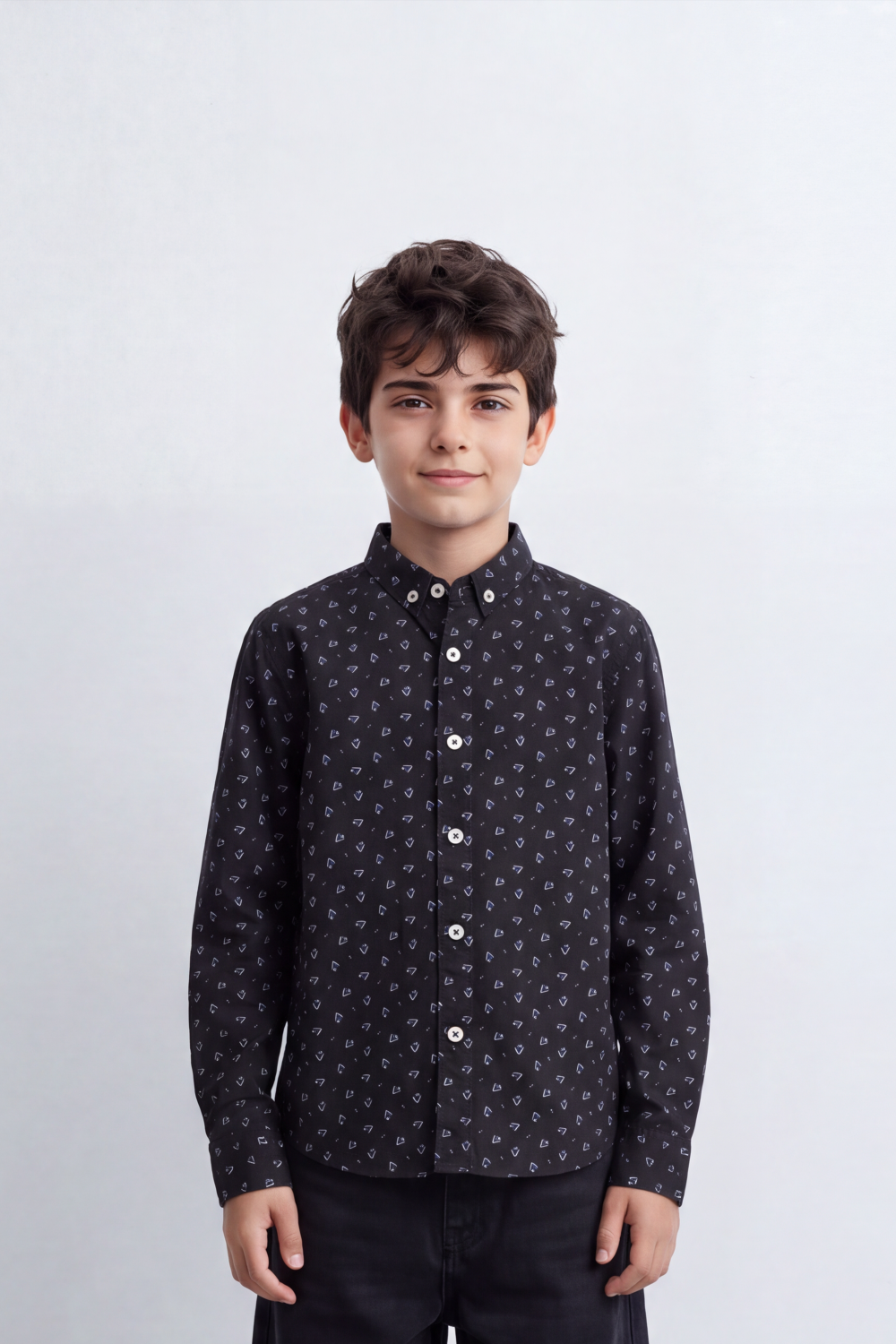 Boy's Tomato Store Poplin Shirt Allover Micro Geometric Long Sleeve