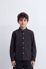 Boy's Tomato Store Poplin Shirt Allover Micro Geometric Long Sleeve