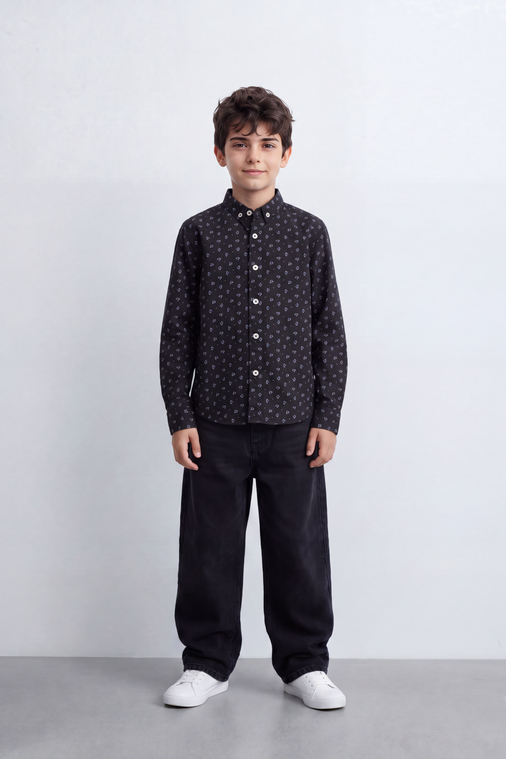 Boy's Tomato Store Poplin Shirt Allover Micro Geometric Long Sleeve