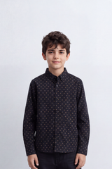 Boy's Tomato Store Printed Poplin Shirt Allover Micro Square Motif Button-Down Collar Long Sleeve