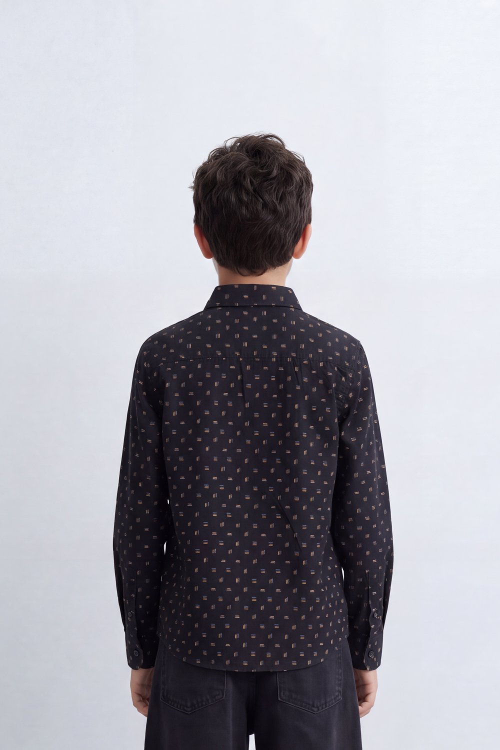 Boy's Tomato Store Printed Poplin Shirt Allover Micro Square Motif Button-Down Collar Long Sleeve