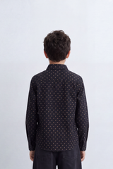 Boy's Tomato Store Printed Poplin Shirt Allover Micro Square Motif Button-Down Collar Long Sleeve