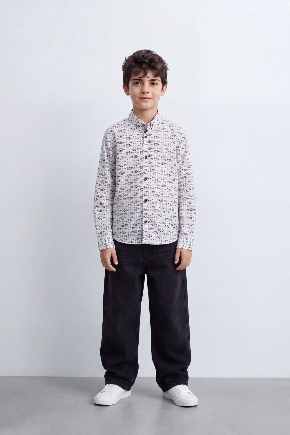 Boy's Tomato Store Crisp Cotton Poplin Shirt Allover Abstract Micro Print Long Sleeve