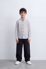Boy's Tomato Store Crisp Cotton Poplin Shirt Allover Abstract Micro Print Long Sleeve