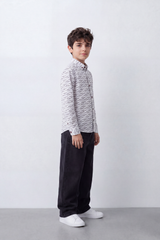 Boy's Tomato Store Crisp Cotton Poplin Shirt Allover Abstract Micro Print Long Sleeve