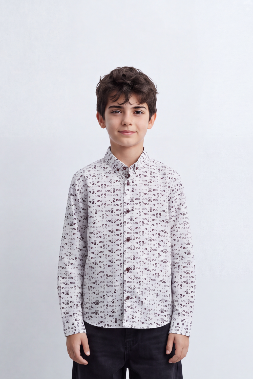 Boy's Tomato Store Crisp Cotton Poplin Shirt Allover Abstract Micro Print Long Sleeve