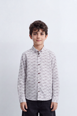 Boy's Tomato Store Crisp Cotton Poplin Shirt Allover Abstract Micro Print Long Sleeve