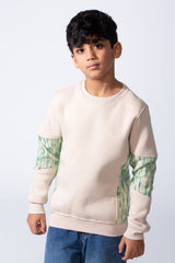 Boy’s Colorblock Panel Slim Fit Melton Crew Neck Sweatshirt