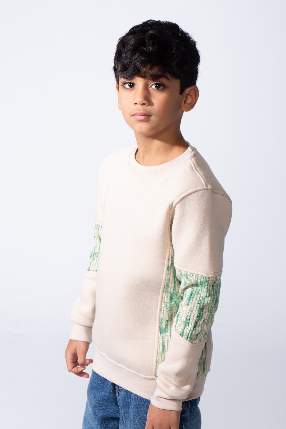 Boy’s Colorblock Panel Slim Fit Melton Crew Neck Sweatshirt