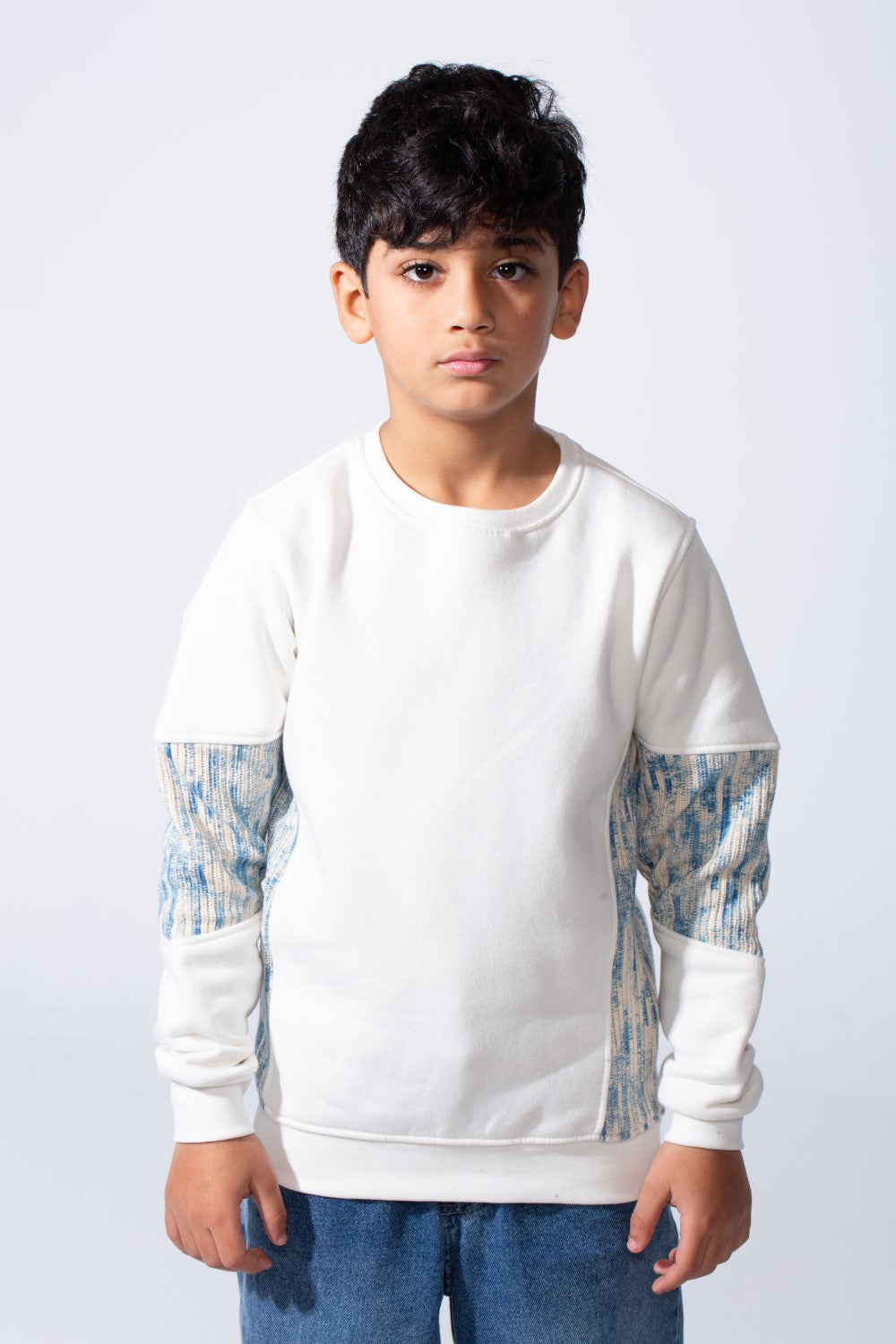 Boy’s Colorblock Panel Slim Fit Melton Crew Neck Sweatshirt