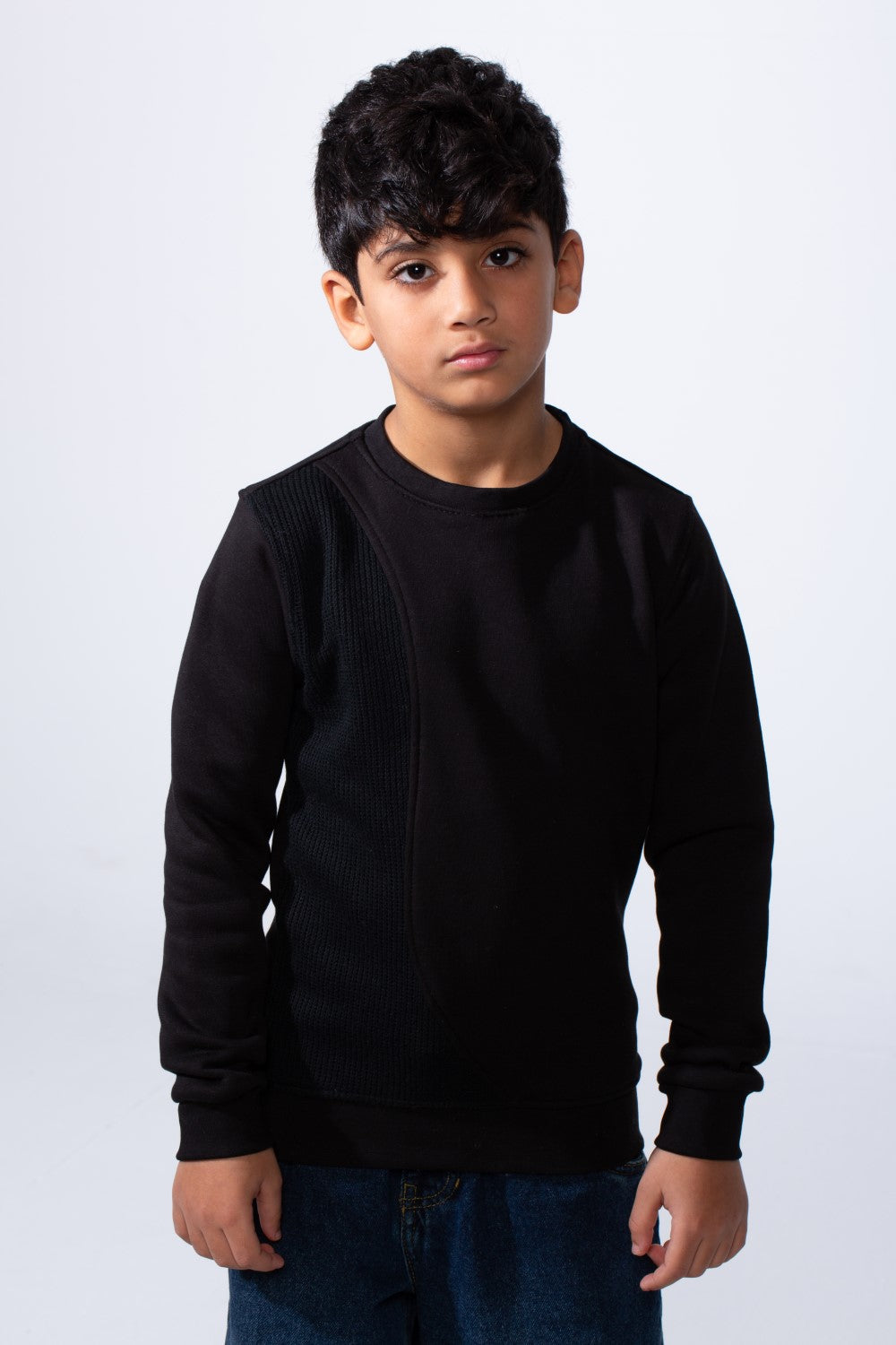 Boy’s Slim Fit Melton Asymmetric Panel Crewneck Sweatshirt