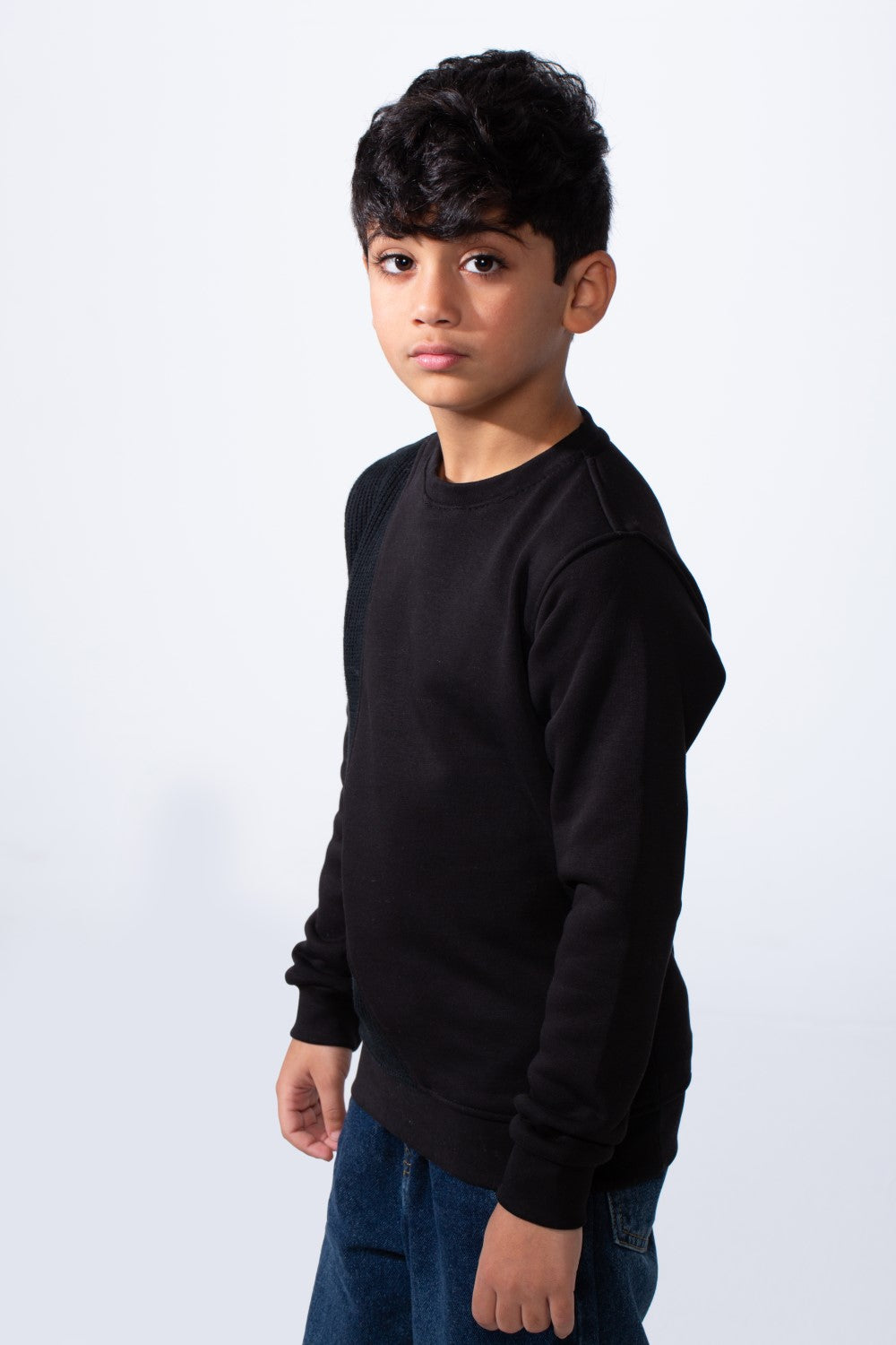 Boy’s Slim Fit Melton Asymmetric Panel Crewneck Sweatshirt