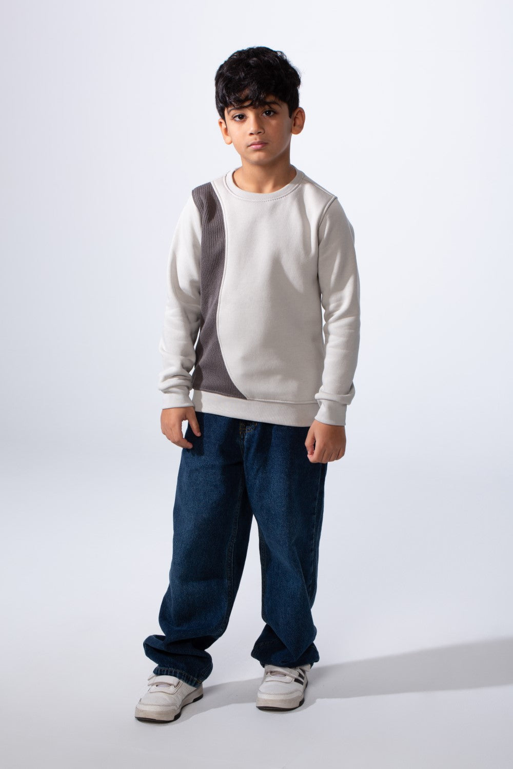Boy’s Slim Fit Melton Asymmetric Panel Crewneck Sweatshirt