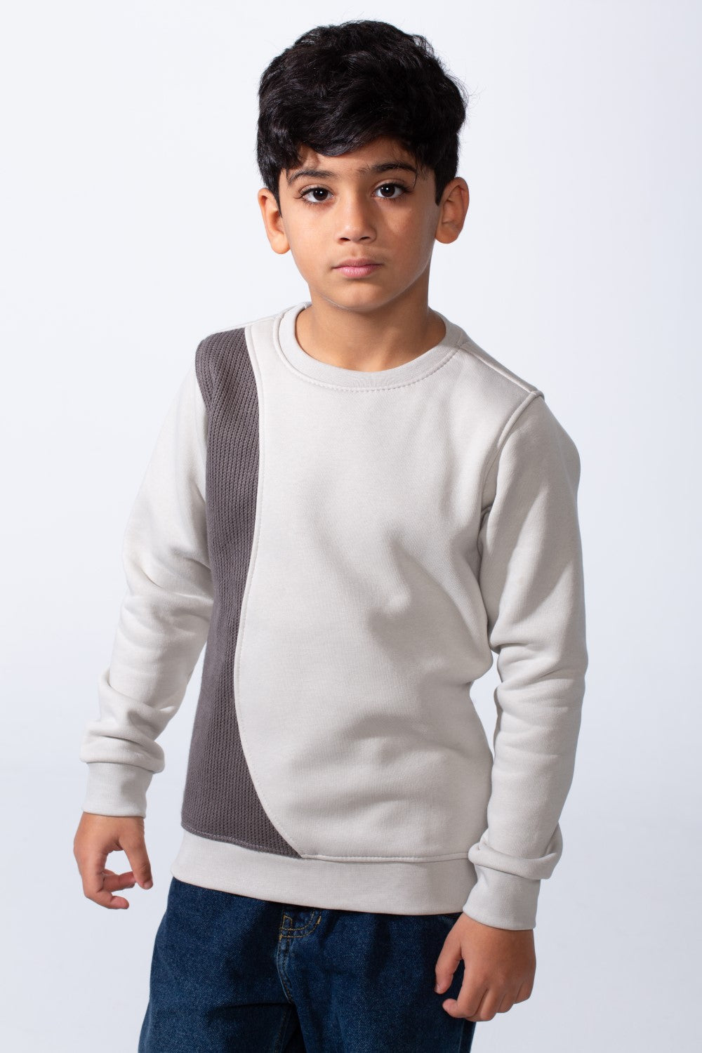 Boy’s Slim Fit Melton Asymmetric Panel Crewneck Sweatshirt