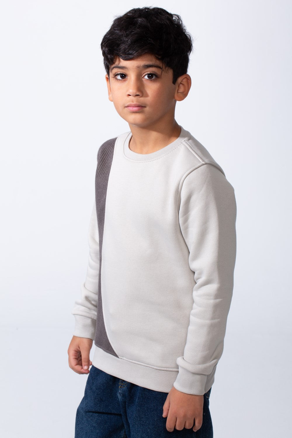 Boy’s Slim Fit Melton Asymmetric Panel Crewneck Sweatshirt