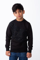 Boy's Crew Neckline Modern Patchwork Design With Creative Twist Melton Slim Fit Sweatshirt