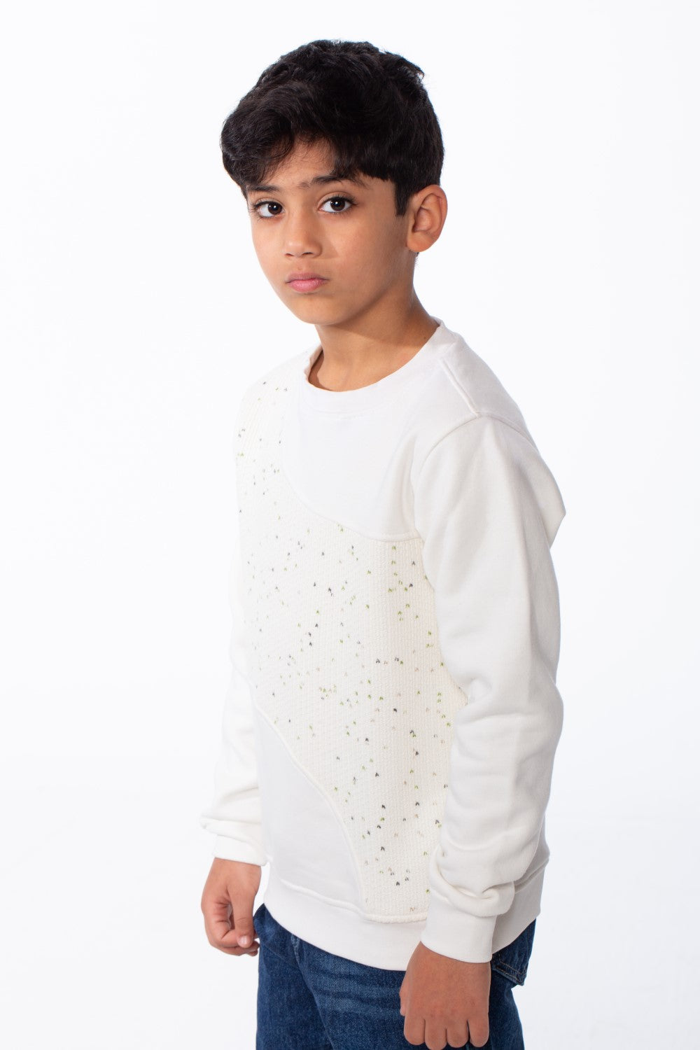 Boy's Crew Neckline Modern Patchwork Design With Creative Twist Melton Slim Fit Sweatshirt