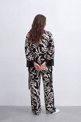 Women’s Tomato Store Noir Bloom Co-Ord Set Bold Floral Brush Print Across Matte Surface Waist Tie Detail Outfit
