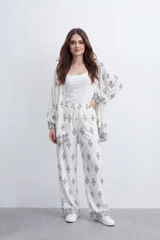 Women’s Tomato Store Geo Border Set Allover Diamond Print With Border Artwork Crinkled Surface Wide Flow Shape Outfit