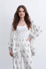 Women’s Tomato Store Geo Border Set Allover Diamond Print With Border Artwork Crinkled Surface Wide Flow Shape Outfit