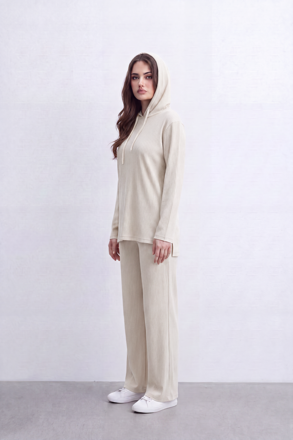 Women’s Tomato Store Rib Lounge Co-Ord Set Vertical Cord Texture Across The Full Look Hood Outfit