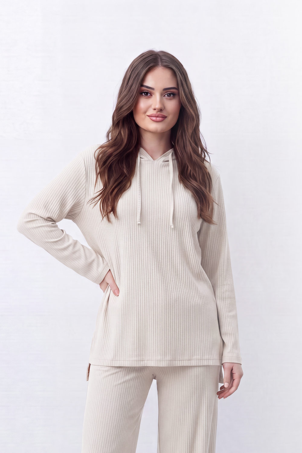 Women’s Tomato Store Rib Lounge Co-Ord Set Vertical Cord Texture Across The Full Look Hood Outfit