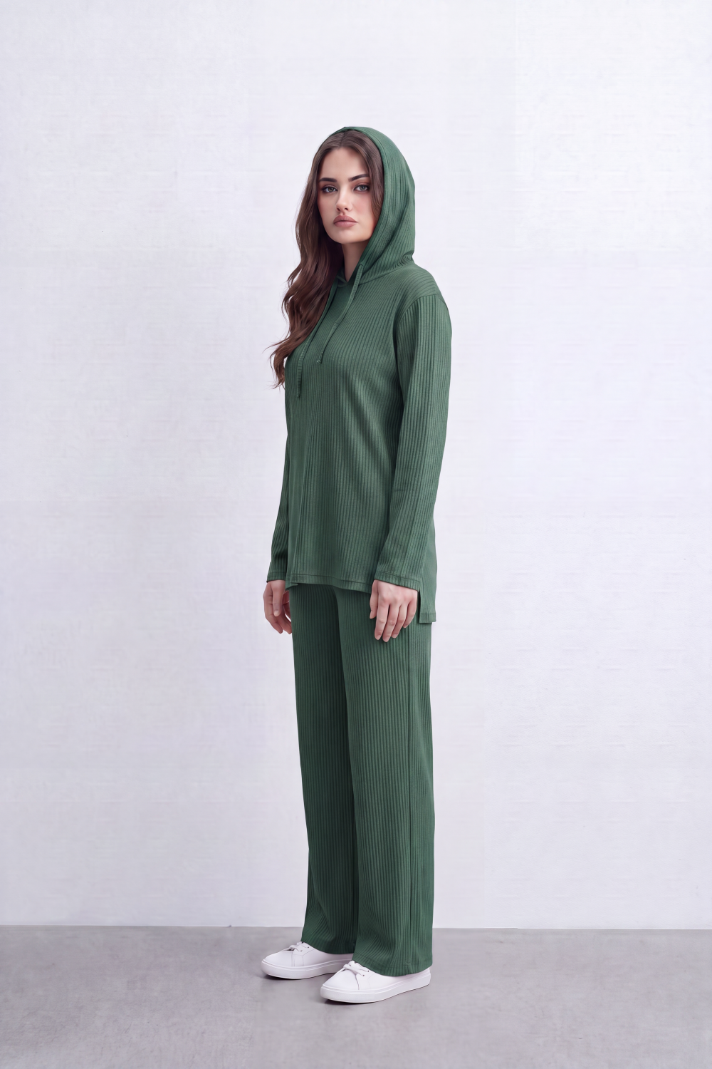 Women’s Tomato Store Rib Lounge Co-Ord Set Vertical Cord Texture Across The Full Look Hood Outfit