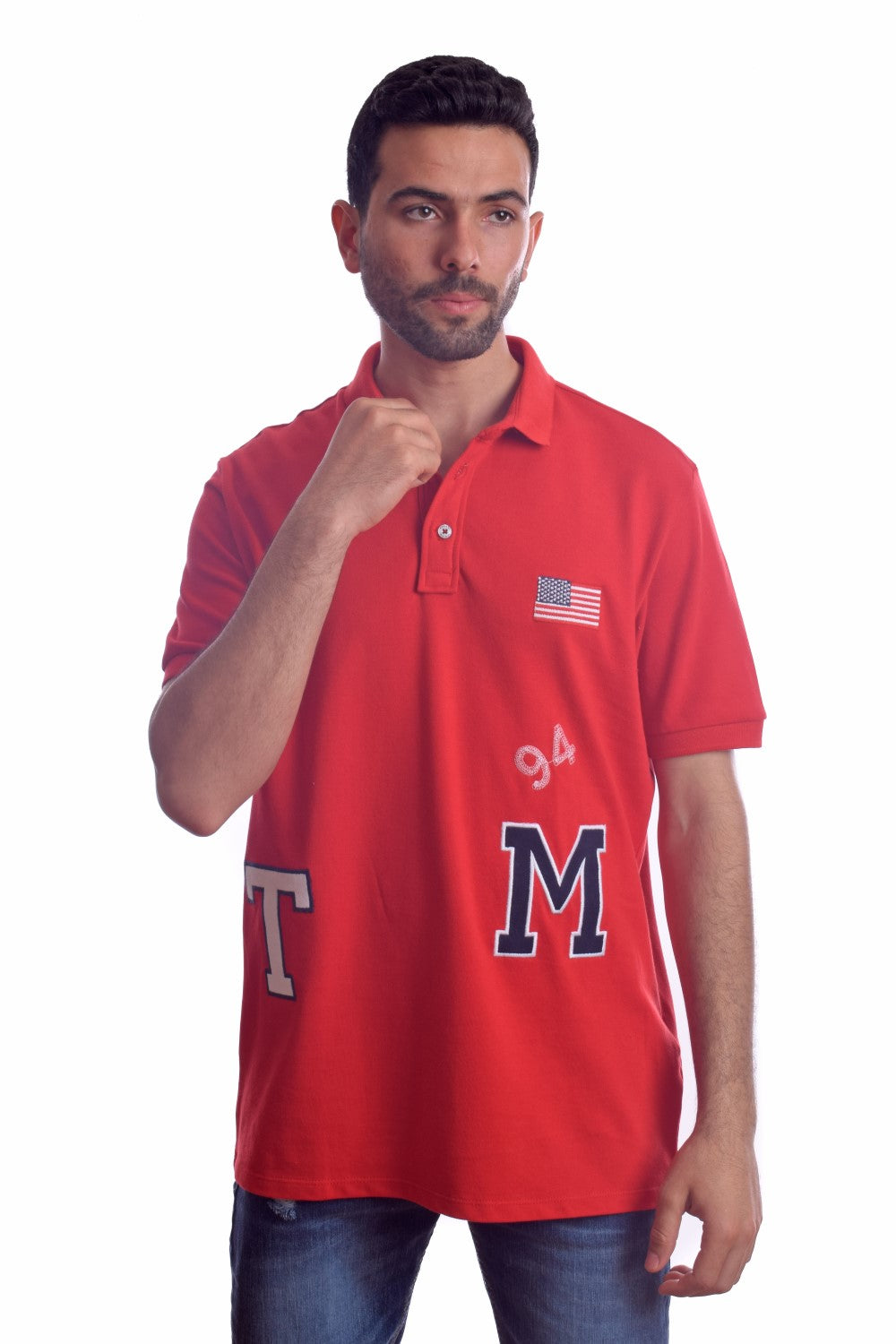 Men's Tomato Store Pique Polo Shirt Varsity Patchwork Graphics Flag Chest Detail Classic Collar