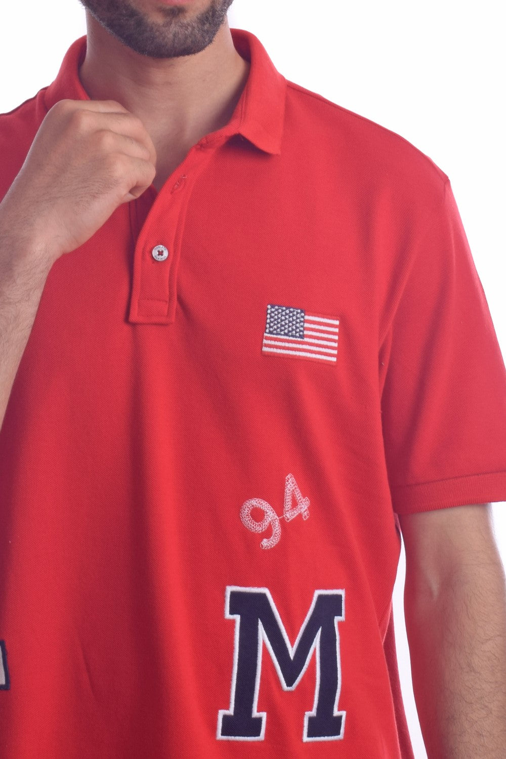 Men's Tomato Store Pique Polo Shirt Varsity Patchwork Graphics Flag Chest Detail Classic Collar