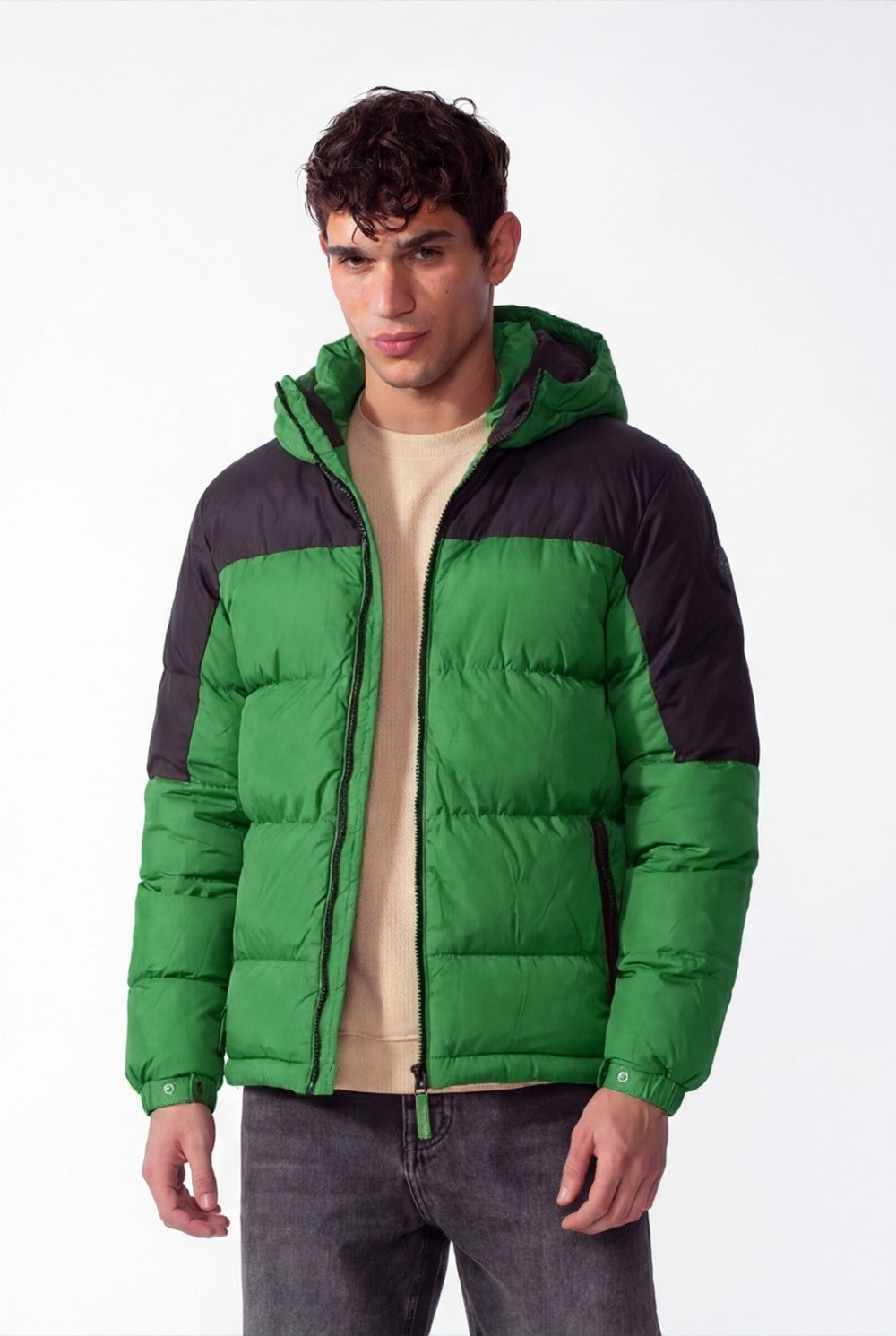 Men's Two-Tone Hooded Waterproof Full Zip Jacket