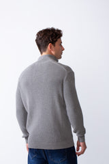 Men's High Neck Half Zip Long Sleeves With Textured Ribbed Knit Fabric Practical Slim Fit Pullover