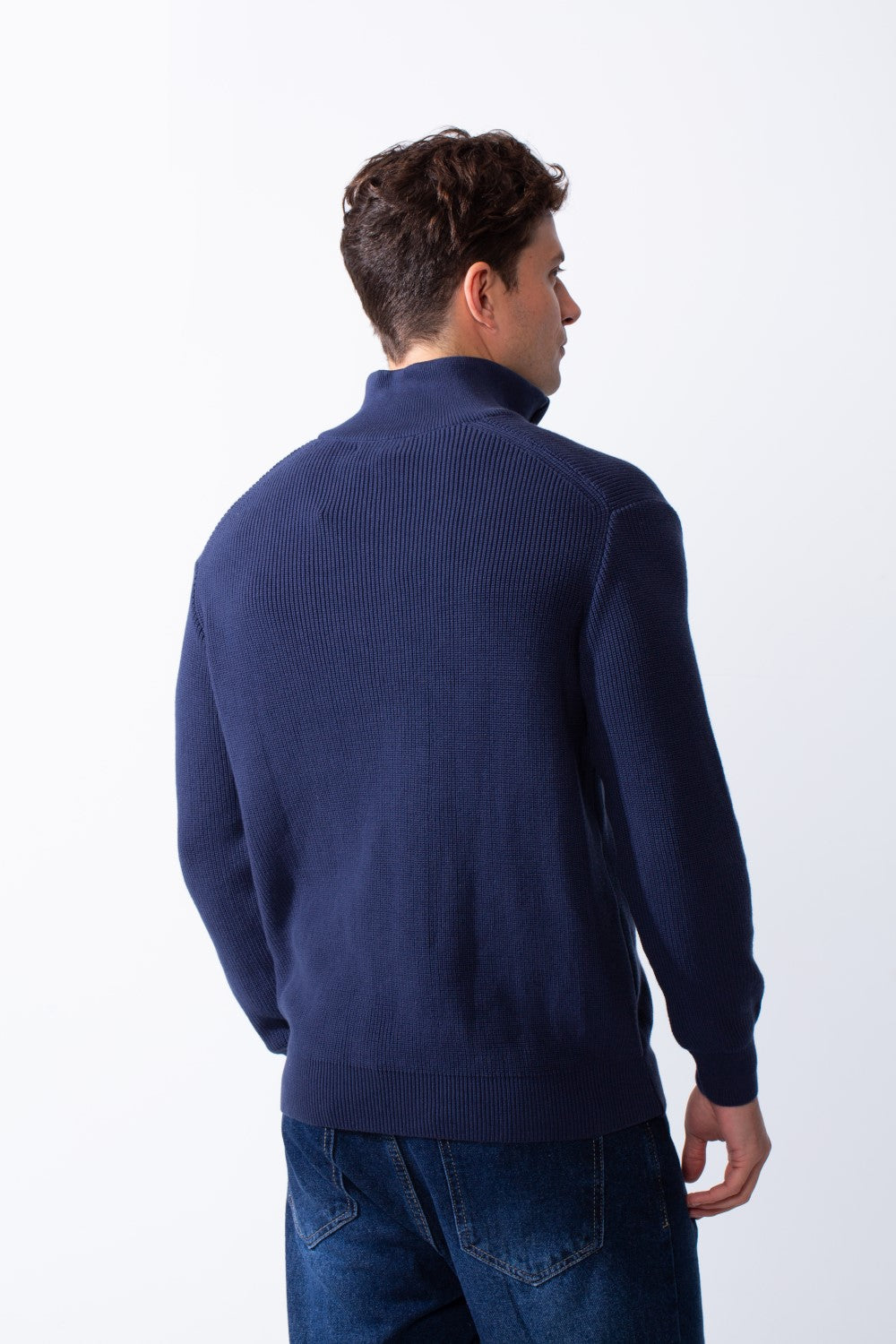 Men's High Neck Half Zip Long Sleeves With Textured Ribbed Knit Fabric Practical Slim Fit Pullover