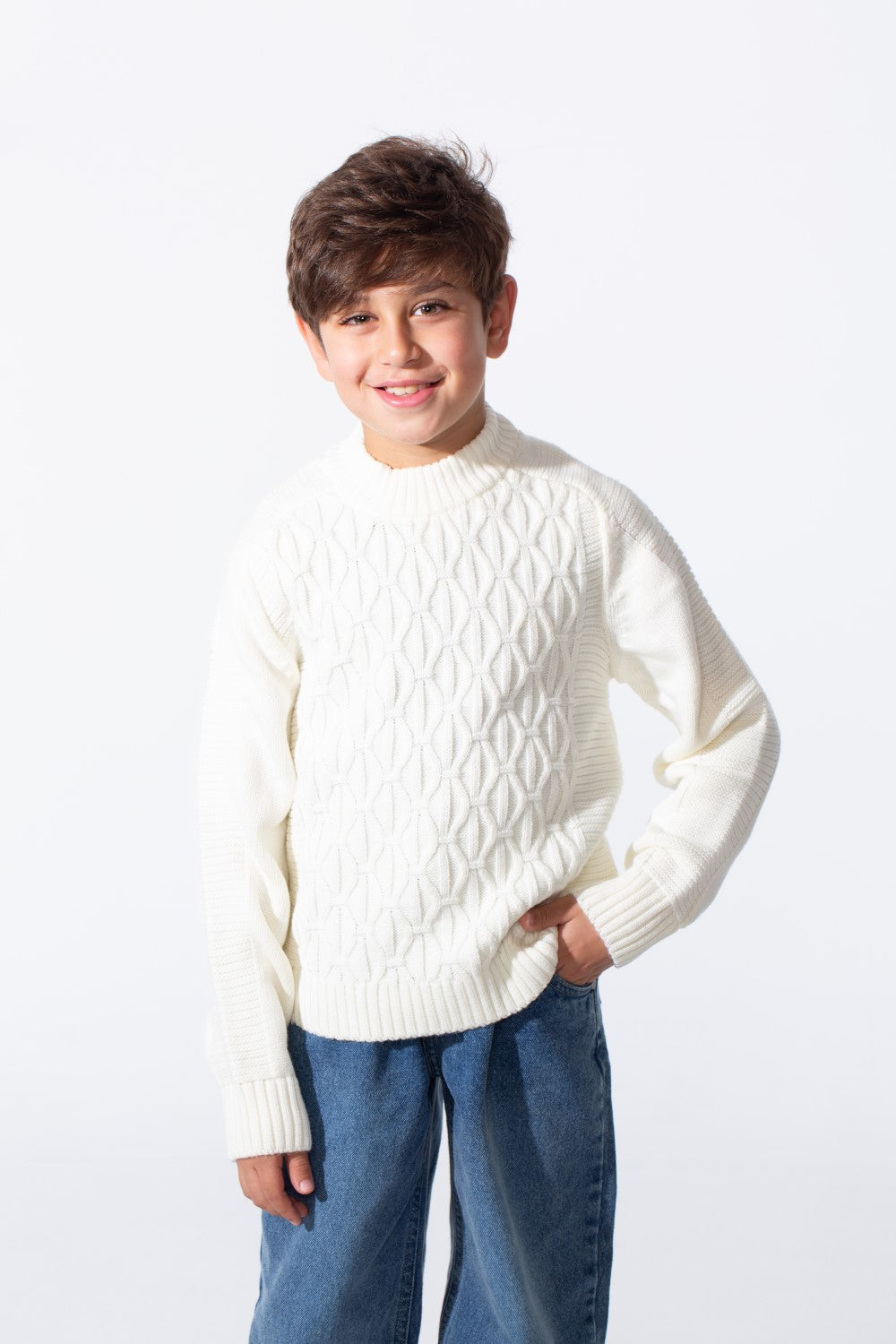 Boy's Tomato Slim Fit Knit Sweater Pullover With Round Neck And Long Sleeves In Comfortable And Modern Design