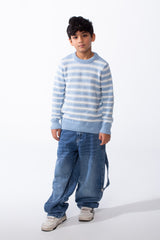 Boy’s Knitted Slim Fit Crew Neck Striped Long Sleeves Pullover