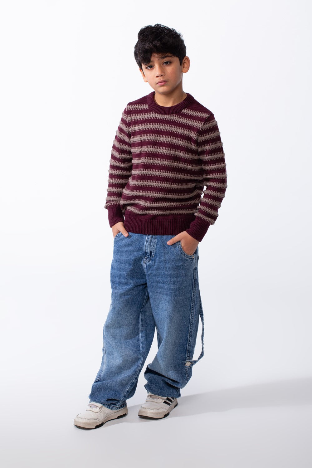 Boy’s Knitted Slim Fit Crew Neck Striped Long Sleeves Pullover