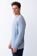 بلوفر رجالي بقصة Slim Fit بياقة دائرية كلاسيكية وأكمام طويلة بنمط خطوط مائلة بارز خفيف عبر الأمام من قماش محكم للارتداء اليومي الكاجوال