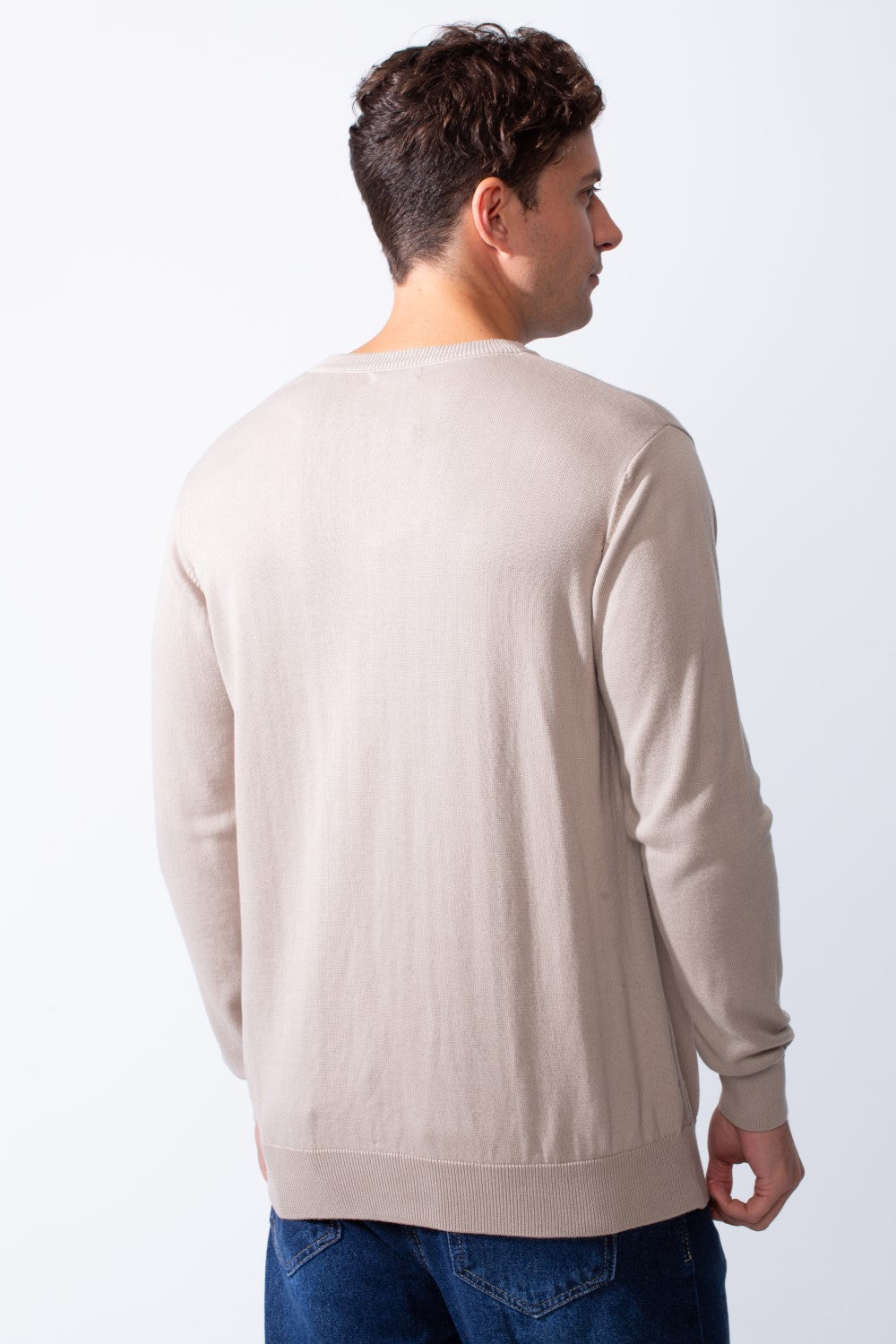 Men's Long Sleeves With V-Neckline Knit Fabric Ribbed Cuffs Casual Slim Fit Pullover