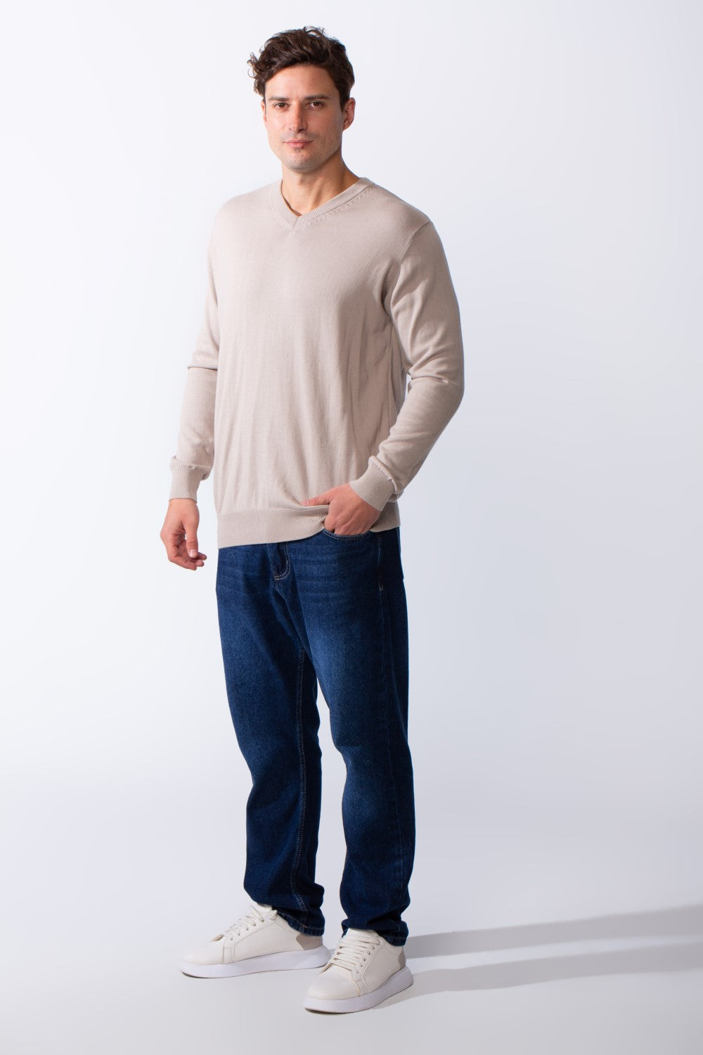 Men's Long Sleeves With V-Neckline Knit Fabric Ribbed Cuffs Casual Slim Fit Pullover
