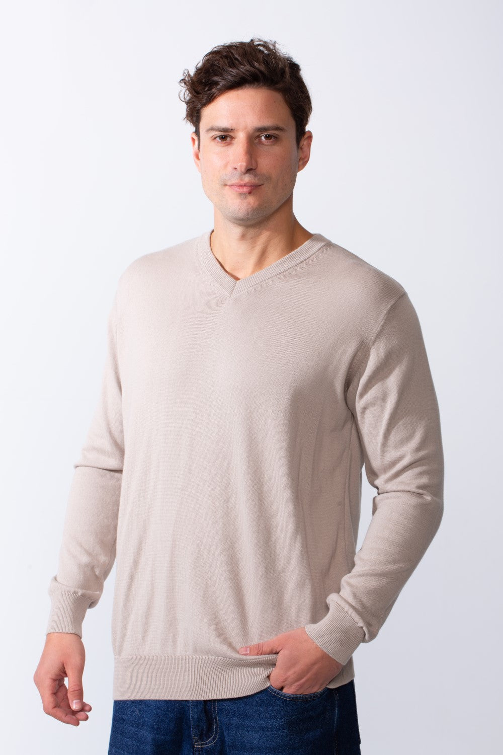 Men's Long Sleeves With V-Neckline Knit Fabric Ribbed Cuffs Casual Slim Fit Pullover