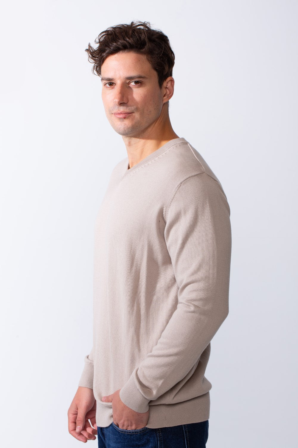 Men's Long Sleeves With V-Neckline Knit Fabric Ribbed Cuffs Casual Slim Fit Pullover