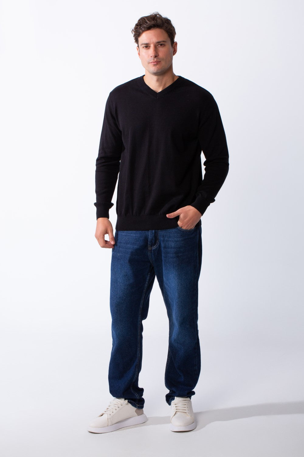 Men's Long Sleeves With V-Neckline Knit Fabric Ribbed Cuffs Casual Slim Fit Pullover