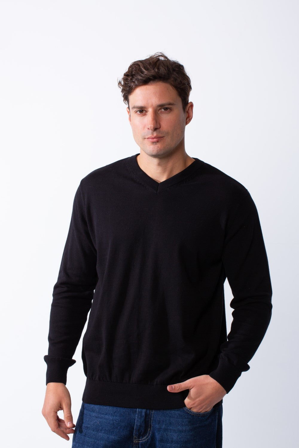 Men's Long Sleeves With V-Neckline Knit Fabric Ribbed Cuffs Casual Slim Fit Pullover