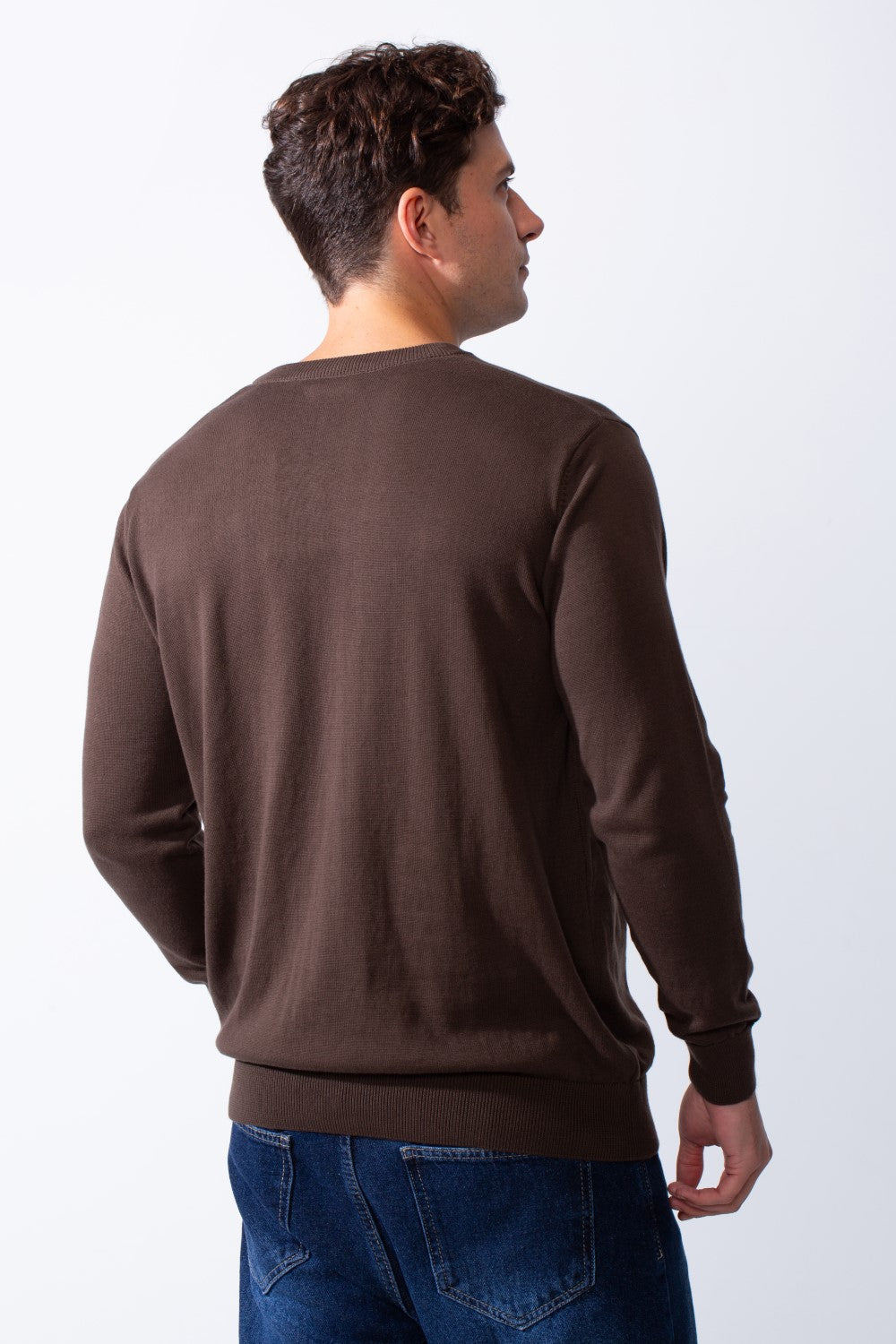 Men's Long Sleeves With V-Neckline Knit Fabric Ribbed Cuffs Casual Slim Fit Pullover