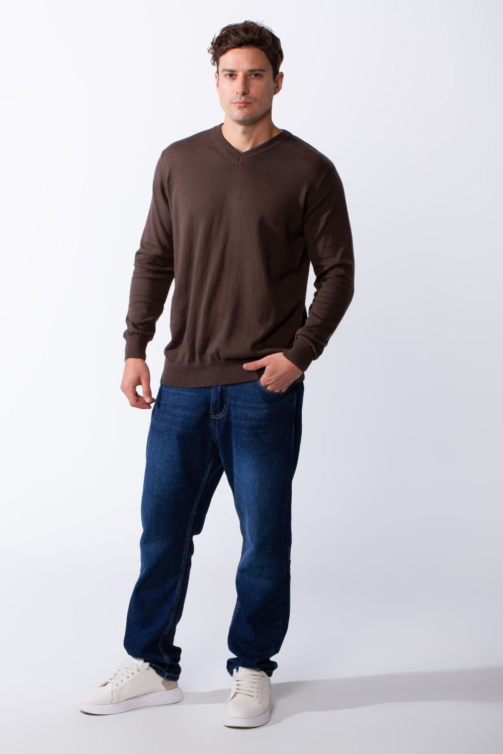 Men's Long Sleeves With V-Neckline Knit Fabric Ribbed Cuffs Casual Slim Fit Pullover