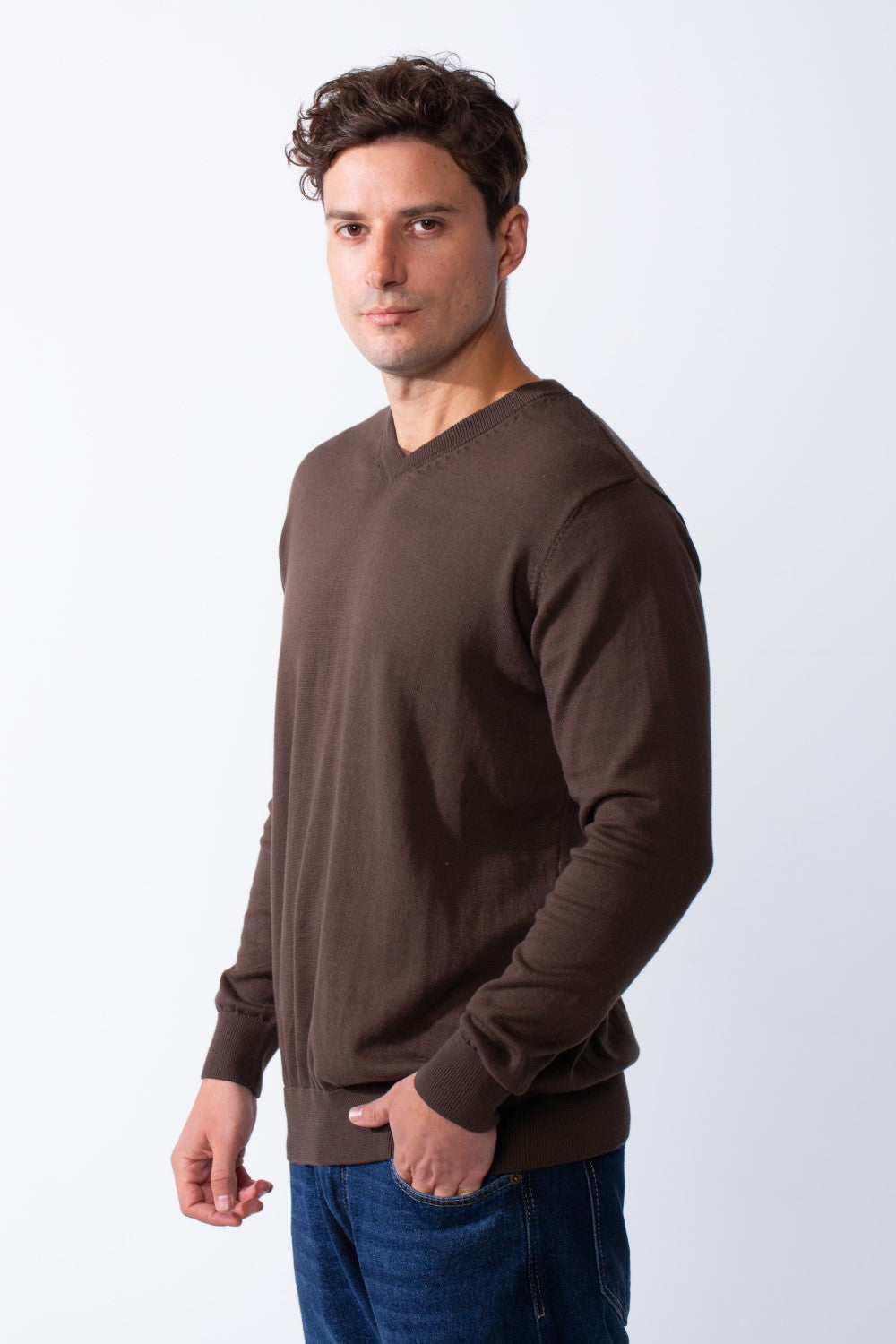 Men's Long Sleeves With V-Neckline Knit Fabric Ribbed Cuffs Casual Slim Fit Pullover