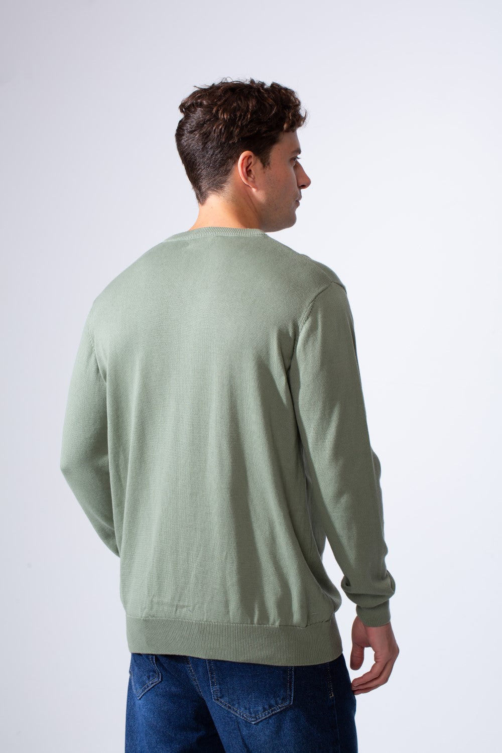 Men's Long Sleeves With V-Neckline Knit Fabric Ribbed Cuffs Casual Slim Fit Pullover