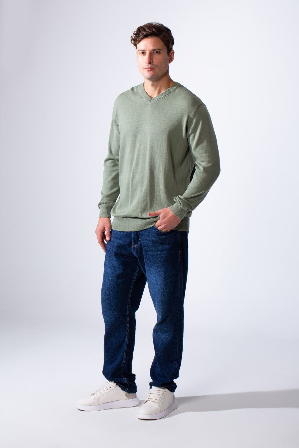 Men's Long Sleeves With V-Neckline Knit Fabric Ribbed Cuffs Casual Slim Fit Pullover
