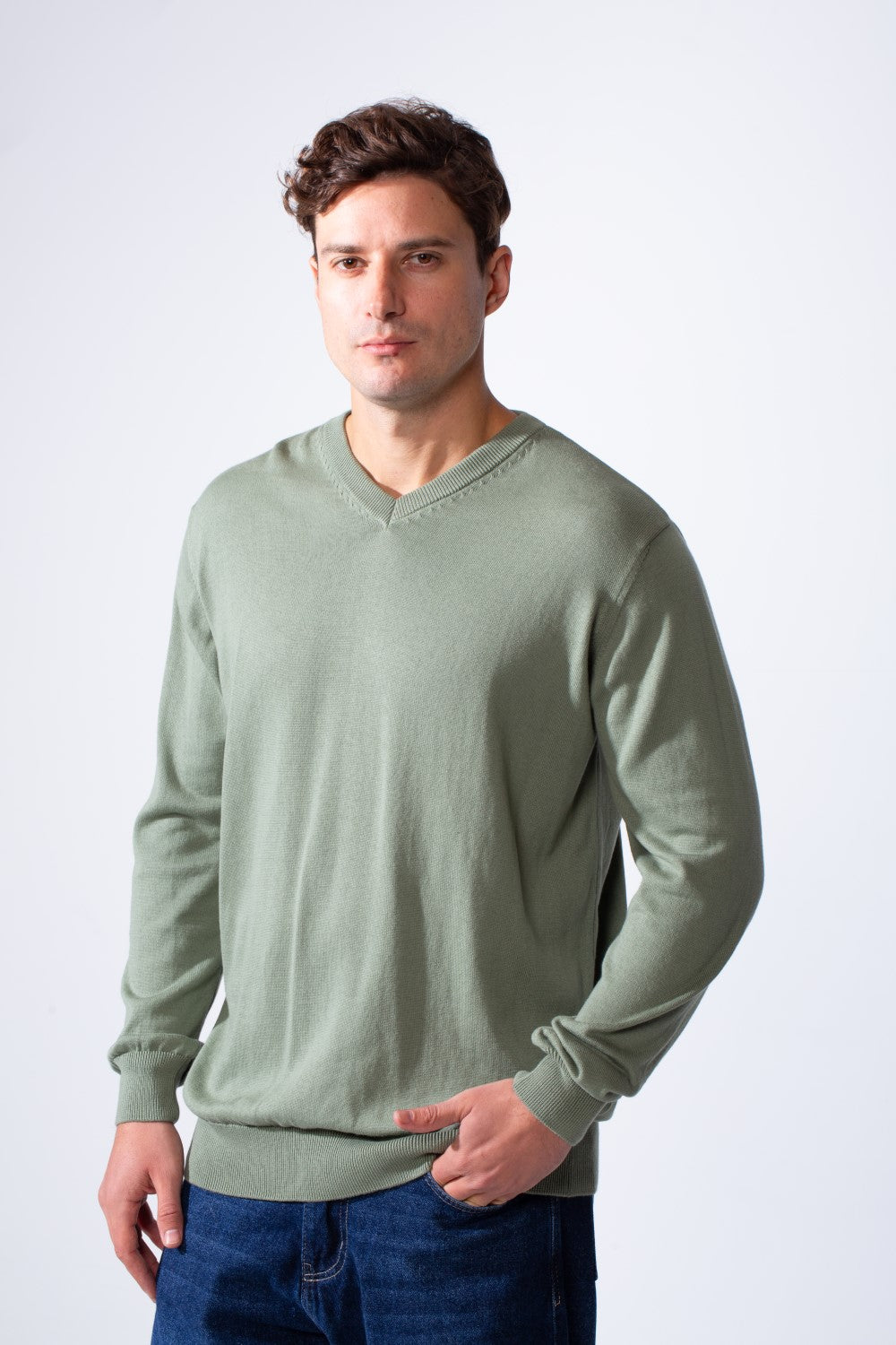 Men's Long Sleeves With V-Neckline Knit Fabric Ribbed Cuffs Casual Slim Fit Pullover
