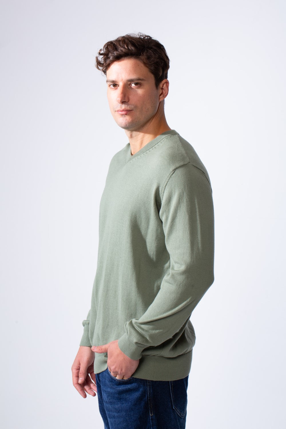 Men's Long Sleeves With V-Neckline Knit Fabric Ribbed Cuffs Casual Slim Fit Pullover